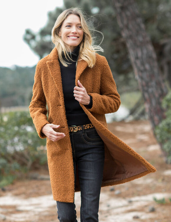 Manteau maille bouclette col tailleur (caramel) Manteau maille bouclette col tailleur (caramel)